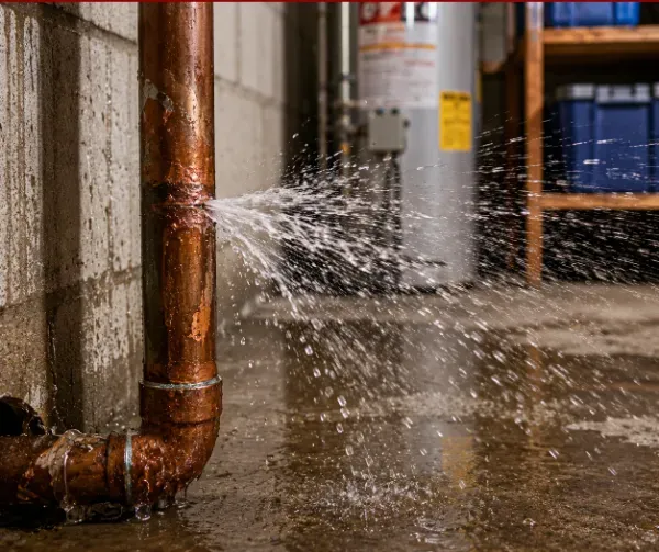Pressurized water spraying from a pipe showing it is critical during flooding